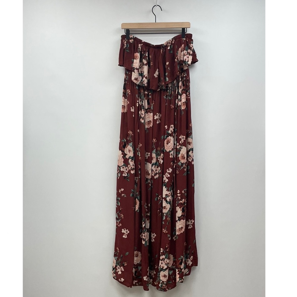 Torrid Floral Challis Strapless Ruffle Tiered Maxi Dress Boho Tropical Red 1X